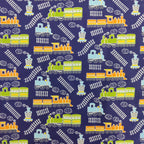 FS771_1 Train Track Poly Cotton Fabric Navy | Fabric | Children, Colourful, drape, Fabric, fashion fabric, FS771, Green, Kids, making, Navy, Poly, Poly Cotton, Sale, sewing, Skirt, Train Track, Unicorn, White | Fabric Styles