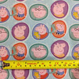 FS891_1 Peppa Pig Family Cotton | Fabric | Animal, Bob, Brand, Branded, Cartoon, Cartoon Network, Children, comic, comics, Cotton, Fabric, fashion fabric, George, hero, Kids, Light blue, logo, making, Mama Pig, Pappa, Pappa Pig, Peppa, Peppa Pig, Pig, Poppa Pig | Fabric Styles