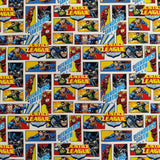 FS895_1 Justice League Defenders of Earth Cotton | Fabric | Baby, Batman, Brand, Branded, Children, comic, comics, Cotton, Defenders, Fabric, fashion fabric, Hero, Kids, Light blue, logo, Super Hero, superhero, Superman | Fabric Styles