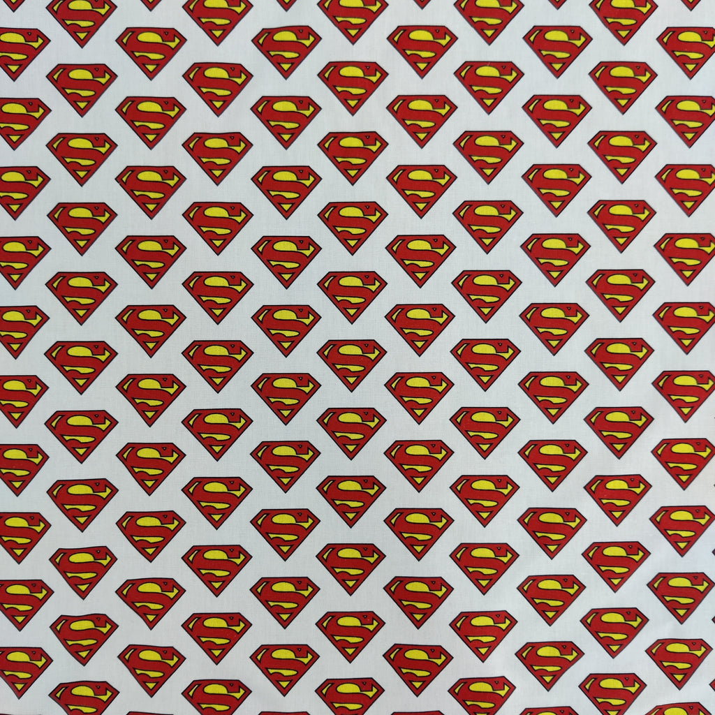 FS639_2 Superman Classic Badge | Fabric | Blue, Brand, Branded, Children, comic, comics, Cotton, Cotton SALE, dc, drape, Fabric, fashion fabric, hero, Kids, Light blue, logo, making, man, Navy, super, superhero, Superman, White | Fabric Styles