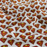 FS639_2 Superman Classic Badge | Fabric | Blue, Brand, Branded, Children, comic, comics, Cotton, Cotton SALE, dc, drape, Fabric, fashion fabric, hero, Kids, Light blue, logo, making, man, Navy, super, superhero, Superman, White | Fabric Styles