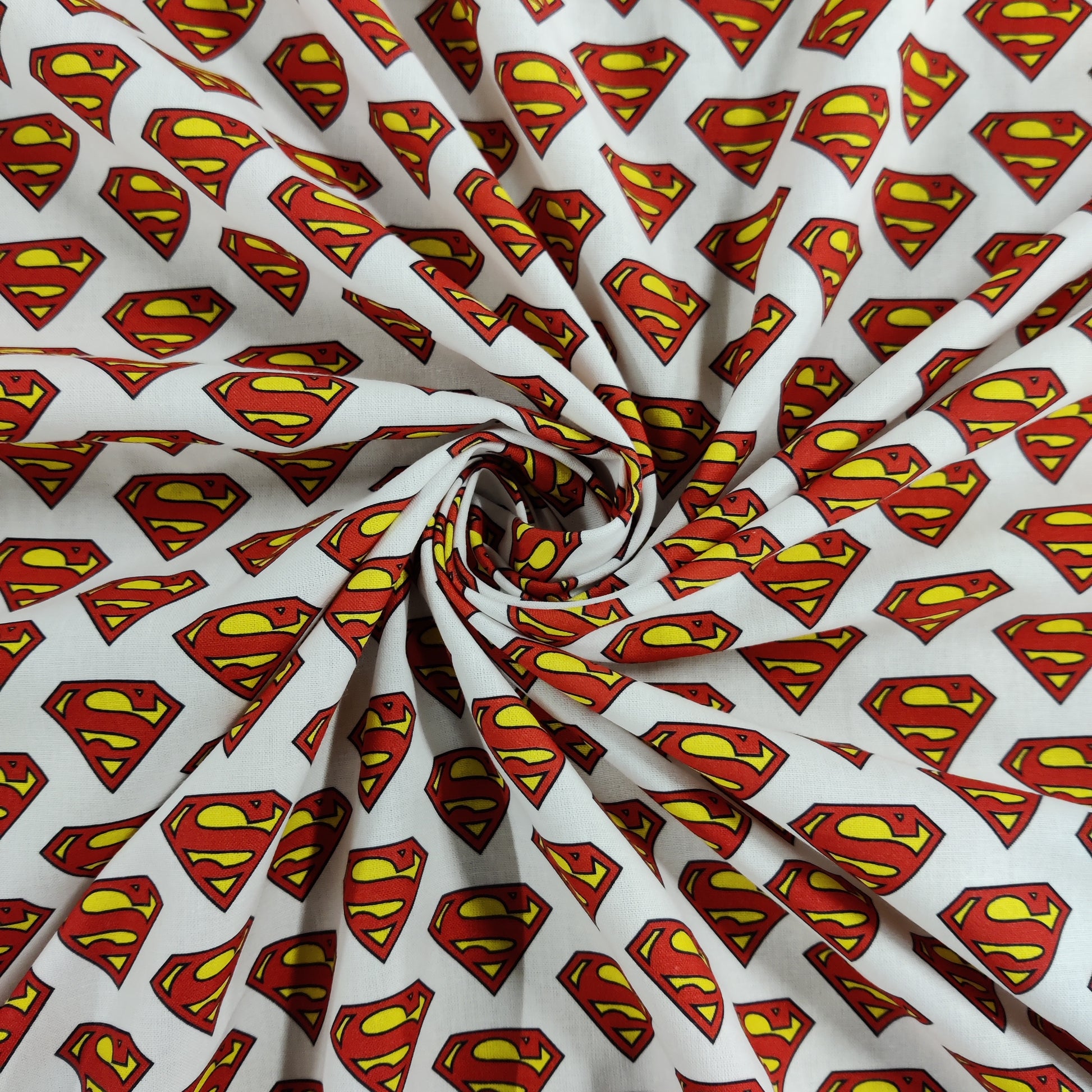 FS639_2 Superman Classic Badge | Fabric | Blue, Brand, Branded, Children, comic, comics, Cotton, Cotton SALE, dc, drape, Fabric, fashion fabric, hero, Kids, Light blue, logo, making, man, Navy, super, superhero, Superman, White | Fabric Styles