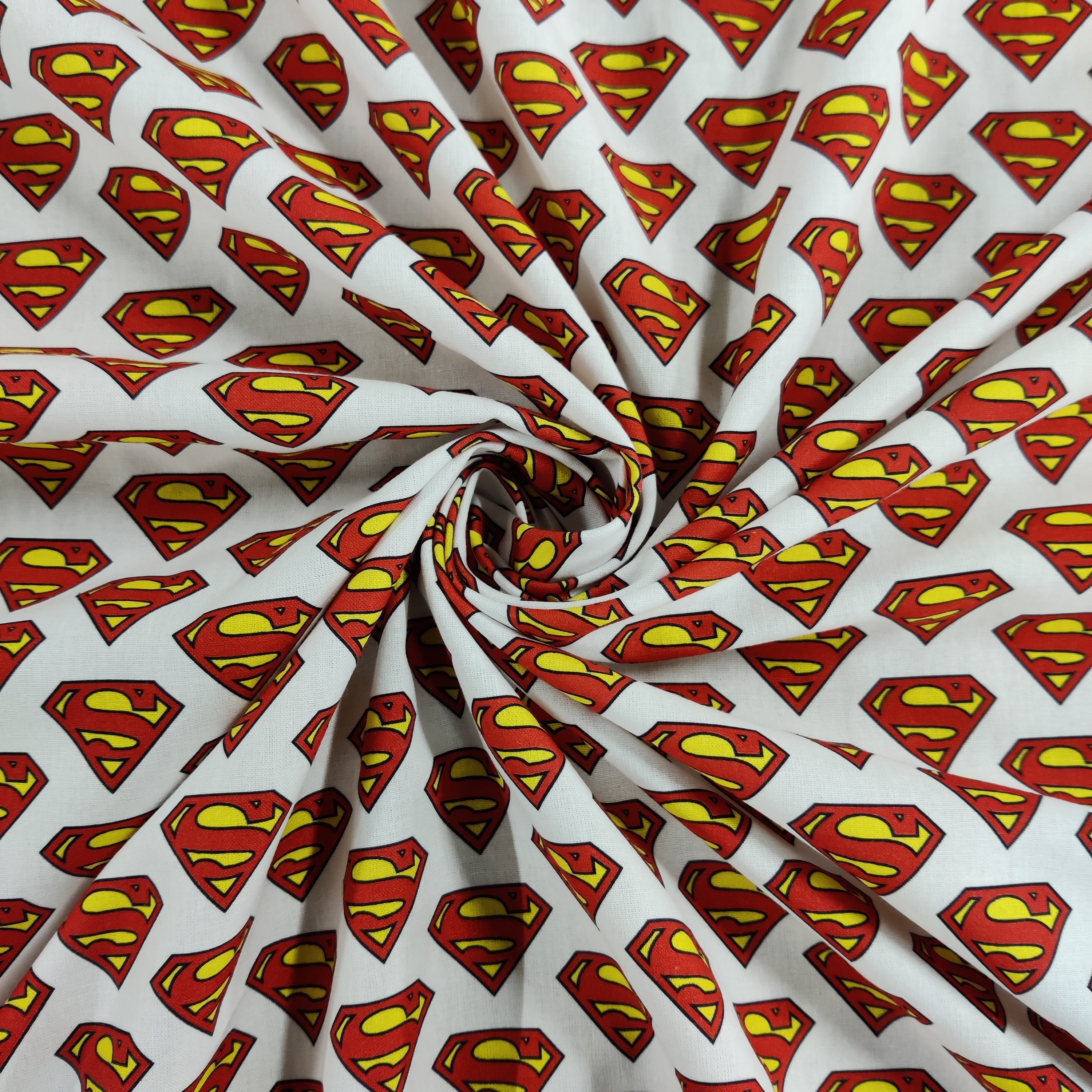 FS639_2 Superman Classic Badge | Fabric | Blue, Brand, Branded, Children, comic, comics, Cotton, Cotton SALE, dc, drape, Fabric, fashion fabric, hero, Kids, Light blue, logo, making, man, Navy, super, superhero, Superman, White | Fabric Styles