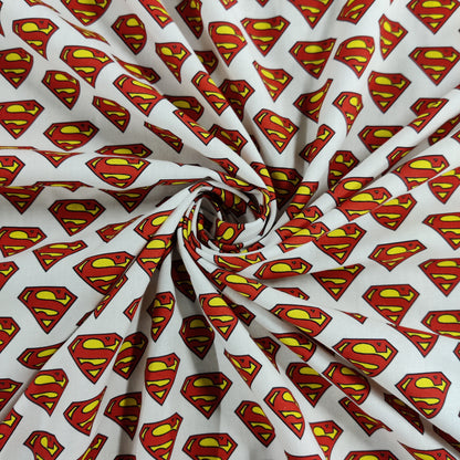 FS639_2 Superman Classic Badge | Fabric | Blue, Brand, Branded, Children, comic, comics, Cotton, Cotton SALE, dc, drape, Fabric, fashion fabric, hero, Kids, Light blue, logo, making, man, Navy, super, superhero, Superman, White | Fabric Styles