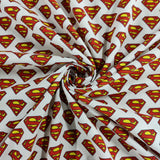 FS639_2 Superman Classic Badge | Fabric | Blue, Brand, Branded, Children, comic, comics, Cotton, Cotton SALE, dc, drape, Fabric, fashion fabric, hero, Kids, Light blue, logo, making, man, Navy, super, superhero, Superman, White | Fabric Styles