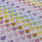 FS886 Pastel Rainbow Hearts Polycotton | Fabric | Children, Fabric, fashion fabric, Kid, Kids, making, Multicolour, Poly, Poly Cotton, Rainbow, Sale, sewing, Skirt, White | Fabric Styles