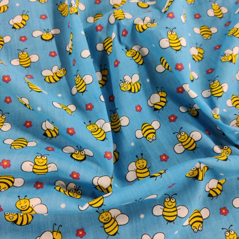 FS884 Bees Polycotton | Fabric | Animal, Bees, Children, Fabric, fashion fabric, Fox, Kid, Kids, making, Poly, Poly Cotton, Sale, sewing, Skirt, White | Fabric Styles