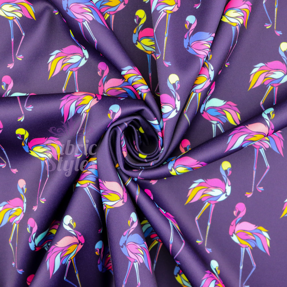 FS1000 Flamingo Scuba Stretch Knit Fabric Purple | Fabric | childrens, Conversational, fabric, flamingo, kids, purple, scuba | Fabric Styles