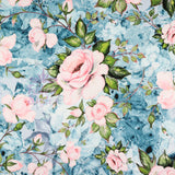 FS1001 Rose Palace Scuba Stretch Knit Fabric Blue | Fabric | blue, fabric, floral, pink rose, scuba, watercolour | Fabric Styles