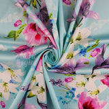 FS577_1 Tulie Floral | Fabric | drape, elastane, Fabric, fashion fabric, Floral, Flower, Flowers, jersey, making, Pink, Polyester, purple, Scuba, sewing, Stretchy, Watercolor, Watercolour | Fabric Styles