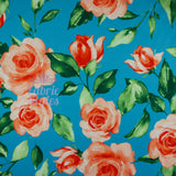 FS1039 Rosemary Floral Stretch Knit Fabric Teal | Fabric | Butterfly, fabric, floral, flowers, peach, pink, Poppies, Poppy, real, rose, roses, scuba, watercolour | Fabric Styles