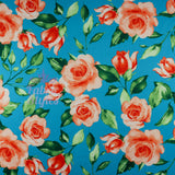 FS1039 Rosemary Floral Stretch Knit Fabric Teal | Fabric | Butterfly, fabric, floral, flowers, peach, pink, Poppies, Poppy, real, rose, roses, scuba, watercolour | Fabric Styles