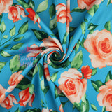 FS1039 Rosemary Floral Stretch Knit Fabric Teal | Fabric | Butterfly, fabric, floral, flowers, peach, pink, Poppies, Poppy, real, rose, roses, scuba, watercolour | Fabric Styles