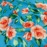 FS1039 Rosemary Floral Stretch Knit Fabric Teal | Fabric | Butterfly, fabric, floral, flowers, peach, pink, Poppies, Poppy, real, rose, roses, scuba, watercolour | Fabric Styles