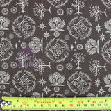 FS982_2 Lord The Of The Rings Logo in Taupe - Cotton | Fabric | Book, Brand, Branded, Characters, Children, comics, Cotton, Fabric, fashion fabric, Logo, Lord, Lord of the Rings, making, Movie, Ring, Rings | Fabric Styles