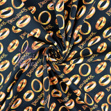 FS982_5 Lord The Of The Rings Tossed Black - Cotton | Fabric | Book, Brand, Branded, Characters, Children, comics, Cotton, Fabric, fashion fabric, Logo, Lord, Lord of the Rings, making, Movie, Ring, Rings | Fabric Styles