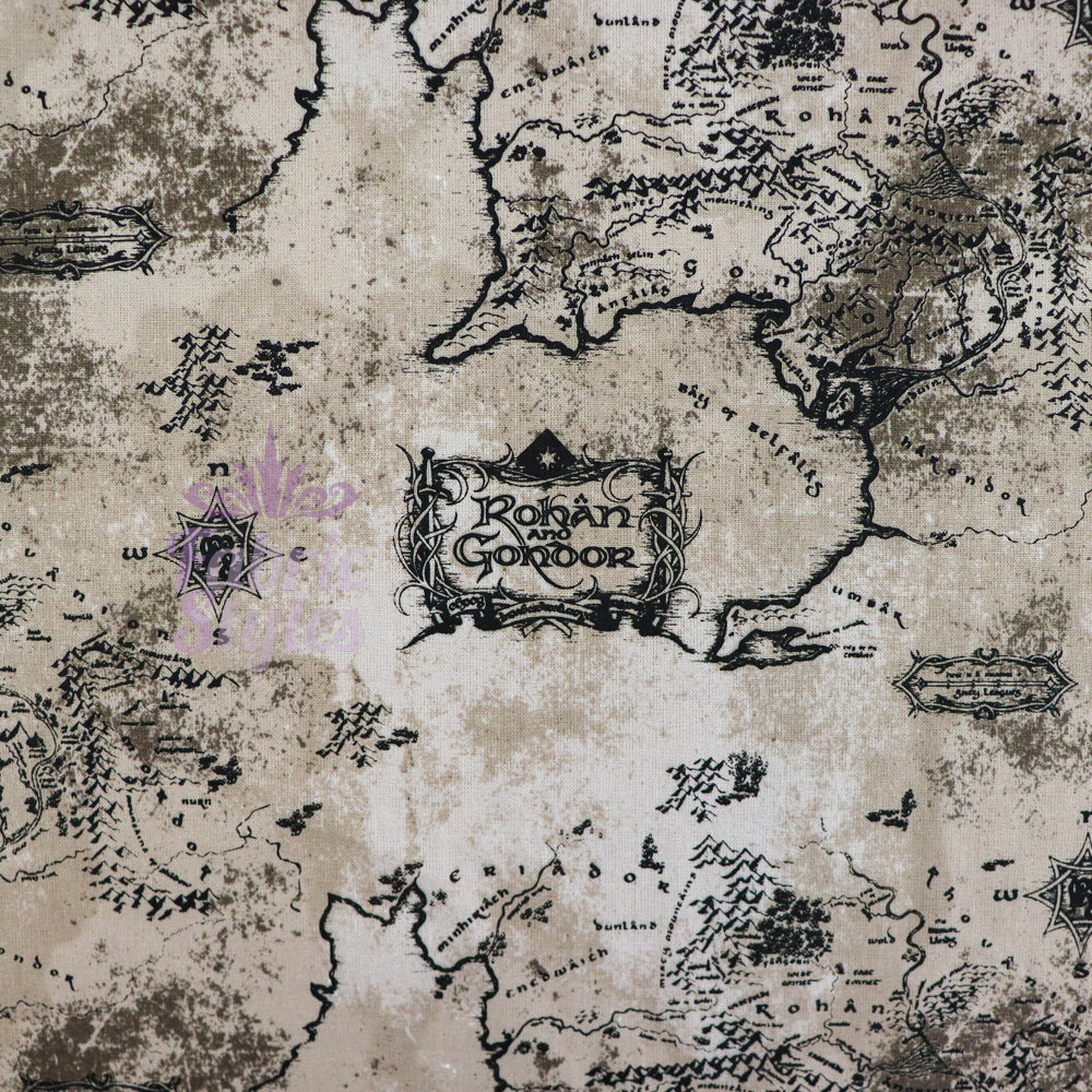 FS982_4 Lord The Of The Rings Middle Earth Map - Cotton | Fabric | Book, Brand, Branded, Characters, Children, comics, Cotton, Fabric, fashion fabric, Limited, Logo, Lord, Lord of the Rings, making, Movie, Ring, Rings | Fabric Styles