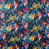 FS895_3 Avengers Heroes Cotton | Fabric | Baby, Batman, Brand, Branded, Children, comic, comics, Cotton, Defenders, Fabric, fashion fabric, Hero, Kids, Light blue, logo, Spiderman, Super Hero, superhero, Superman | Fabric Styles