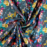 FS895_3 Avengers Heroes Cotton | Fabric | Baby, Batman, Brand, Branded, Children, comic, comics, Cotton, Defenders, Fabric, fashion fabric, Hero, Kids, Light blue, logo, Spiderman, Super Hero, superhero, Superman | Fabric Styles