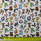 FS1079 Animals Alphabet Cotton Fabric White | Fabric | Alphabet, Animals, children, Cotton, drape, Fabric, fashion fabric, Kids, Lemon, making, sewing, Skirt | Fabric Styles