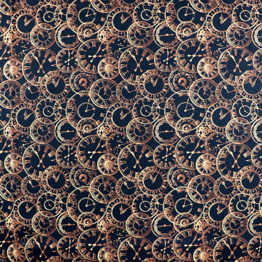 FS659 Steampunk Clocks Cotton Fabric Black | Fabric | blue, celebration, children's, Cotton, Fabric, fashion fabric, kids, sewing | Fabric Styles