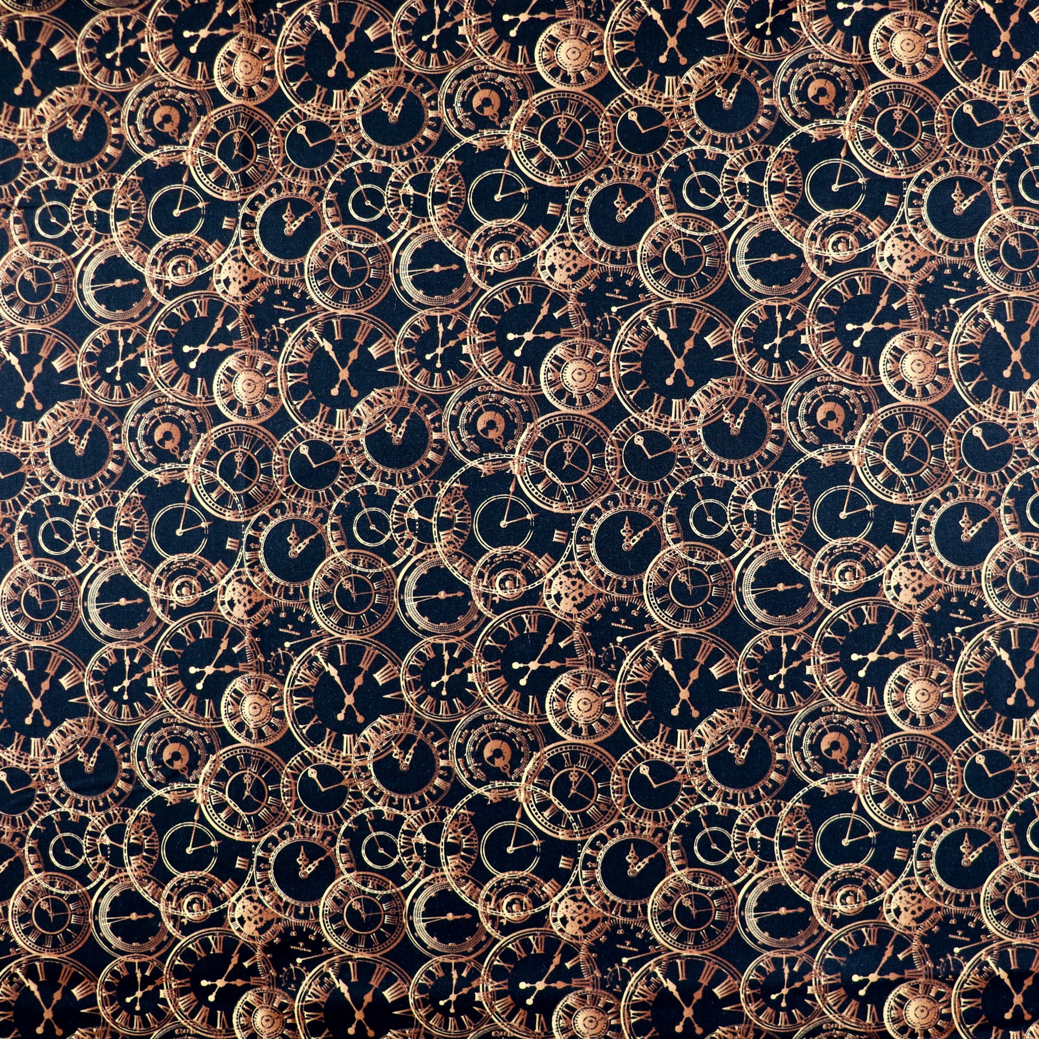 FS659 Steampunk Clocks Cotton Fabric Black | Fabric | blue, celebration, children's, Cotton, Fabric, fashion fabric, kids, sewing | Fabric Styles