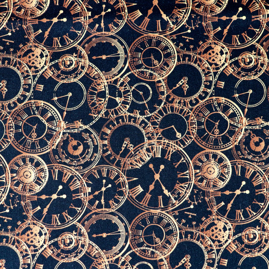 FS659 Steampunk Clocks Cotton Fabric Black | Fabric | blue, celebration, children's, Cotton, Fabric, fashion fabric, kids, sewing | Fabric Styles