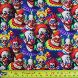 FS1107 Crazy Clowns Cotton Fabric | Fabric | Children, children's, Chilling, Clown, Clowns, Cotton, Cuties, drape, Fabric, fashion fabric, Kids, making, Monster, Monstor, Rainbow, sewing, Skirt, Skull | Fabric Styles