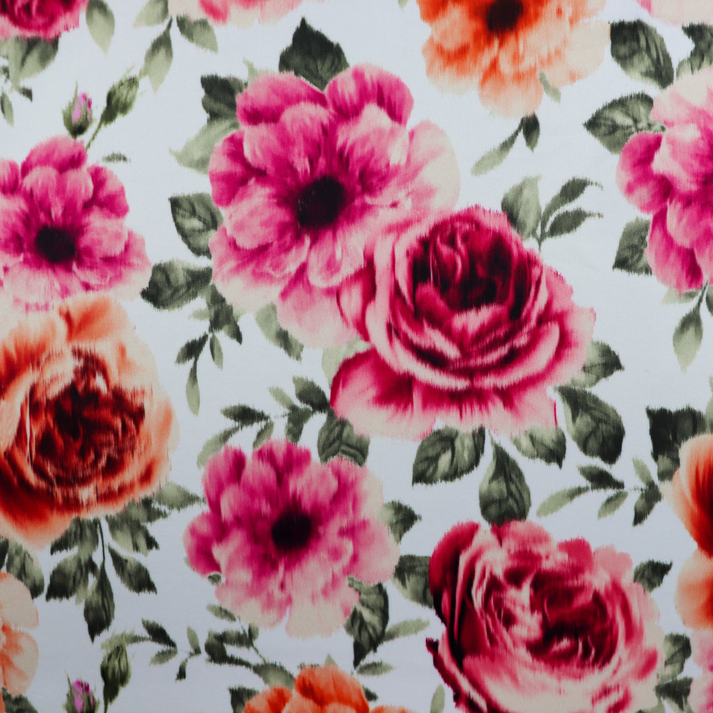 FS1136 Pink Buttercup Floral Scuba Fabric | Fabric | black, fabric, fashion, fashion fabric, floral, Flower, flowers, petals, scuba, scuba fabric, Stretch, Stretchy | Fabric Styles