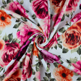 FS1136 Pink Buttercup Floral Scuba Fabric | Fabric | black, fabric, fashion, fashion fabric, floral, Flower, flowers, petals, scuba, scuba fabric, Stretch, Stretchy | Fabric Styles