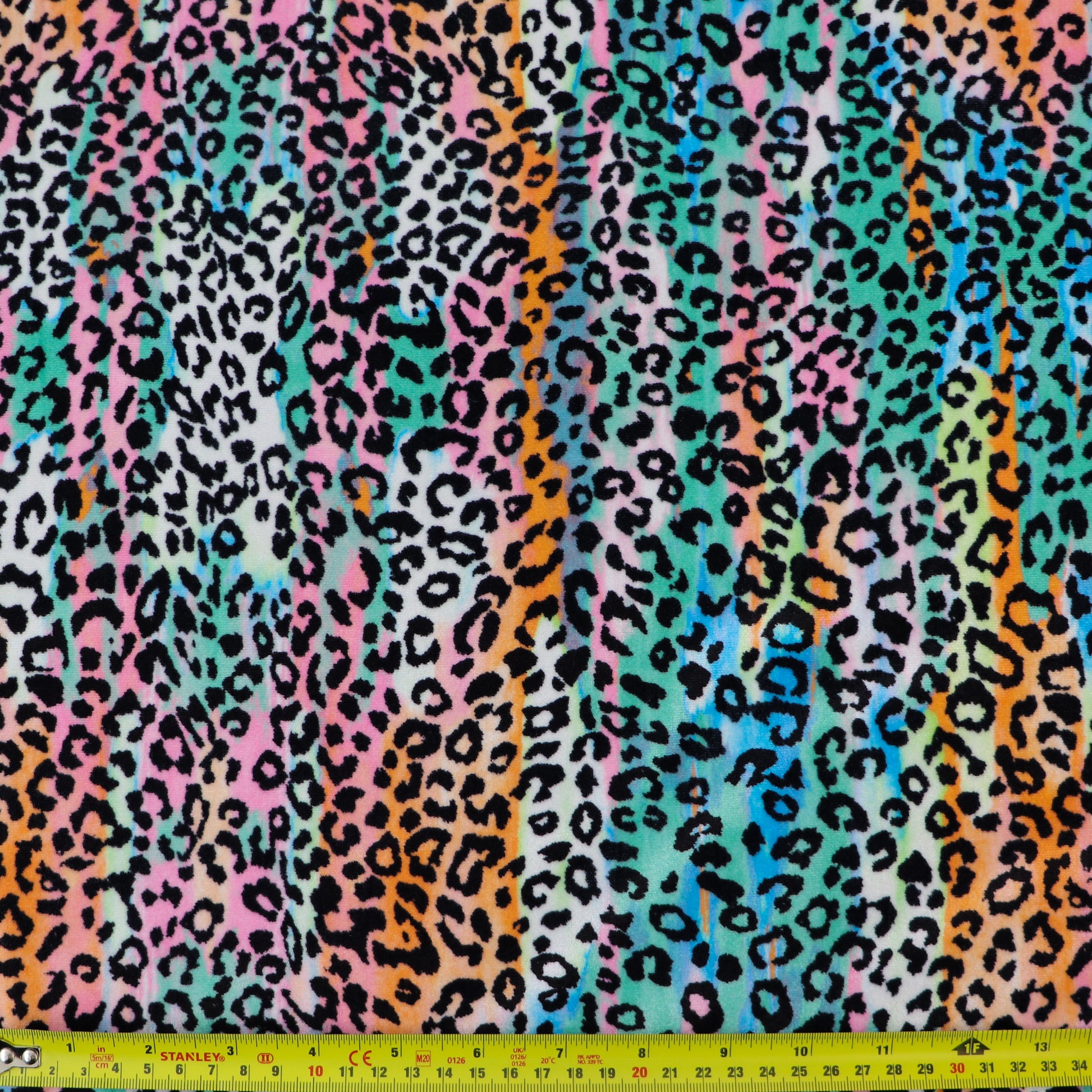 FS1128 Colour Burst Leopard Velvet Stretch Knit Fabric | Fabric | Animal, fabric, Leopard, Multicolour, purple, rainbow, Velour, Velvet | Fabric Styles