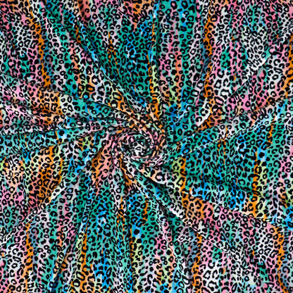 FS1128 Colour Burst Leopard Velvet Stretch Knit Fabric | Fabric | Animal, fabric, Leopard, Multicolour, purple, rainbow, Velour, Velvet | Fabric Styles