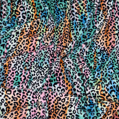 FS1128 Colour Burst Leopard Velvet Stretch Knit Fabric | Fabric | Animal, fabric, Leopard, Multicolour, purple, rainbow, Velour, Velvet | Fabric Styles