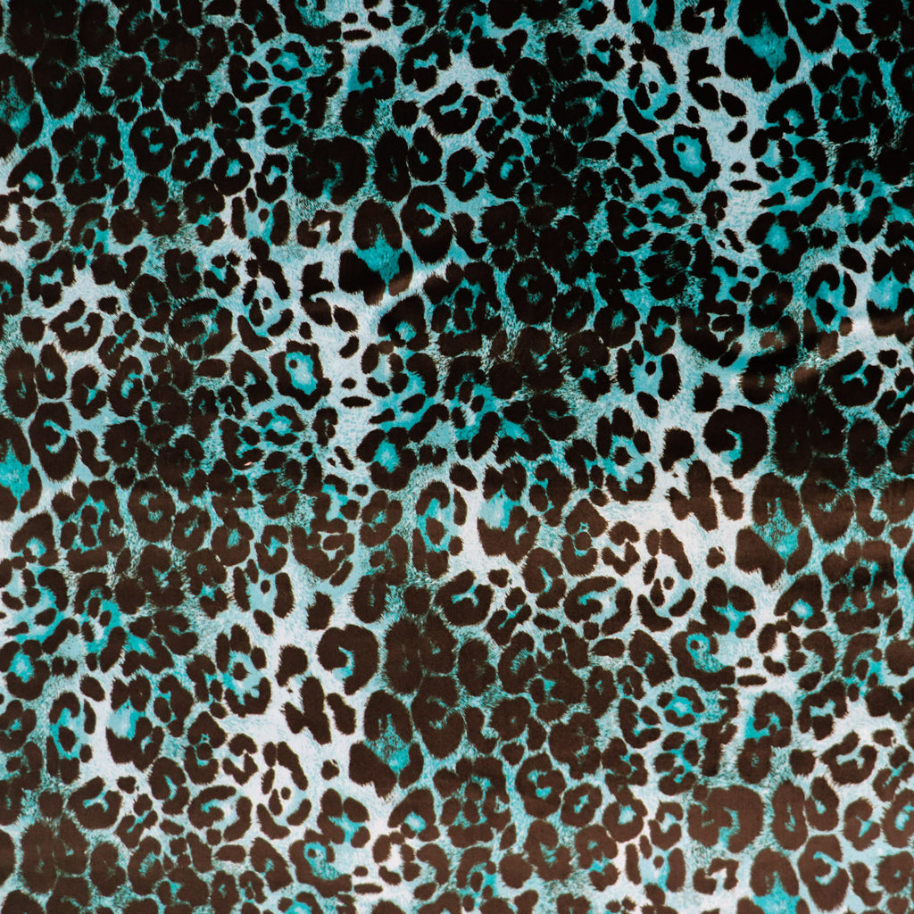 FS1131 Teal Leopard Velvet Stretch Knit Fabric | Fabric | Animal, blue, fabric, Leopard, teal, Velour, Velvet | Fabric Styles