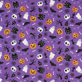 FS1125 Spooky Cemetry Purple Scuba Jersey Stretch | Fabric | Bones, Ghost, halloween, pumpkin, Purple, scuba, spider, Spooky, Webs | Fabric Styles