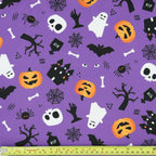 FS1125 Spooky Cemetry Purple Scuba Jersey Stretch | Fabric | Bones, Ghost, halloween, pumpkin, Purple, scuba, spider, Spooky, Webs | Fabric Styles