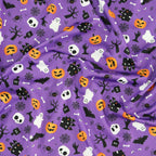 FS1125 Spooky Cemetry Purple Scuba Jersey Stretch | Fabric | Bones, Ghost, halloween, pumpkin, Purple, scuba, spider, Spooky, Webs | Fabric Styles