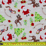 FS1161 Christmas Santa Snowglobes Friends Cotton Fabric Brown | Fabric | 100% Cotton, Christmas, Cotton, drape, Fabric, face, fashion fabric, Hat, making, Reindeer, sewing, Sledge, sleigh, Snake, Snow, Snowflake, snowflakes, Snowing, Snowman, Snowmen, Stars, xmas | Fabric Styles
