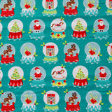 FS1162 Christmas Santa Snowglobes Cotton Fabric Green | Fabric | 100% Cotton, Christmas, Cotton, drape, Fabric, face, fashion fabric, Hat, making, Reindeer, sewing, Sledge, sleigh, Snake, Snow, Snowflake, snowflakes, Snowing, Snowman, Snowmen, Stars, xmas | Fabric Styles