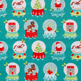 FS1162 Christmas Santa Snowglobes Cotton Fabric Green | Fabric | 100% Cotton, Christmas, Cotton, drape, Fabric, face, fashion fabric, Hat, making, Reindeer, sewing, Sledge, sleigh, Snake, Snow, Snowflake, snowflakes, Snowing, Snowman, Snowmen, Stars, xmas | Fabric Styles