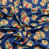 FS694 Christmas Bells Spun Polyester Jersey Knit Stretch Fabric Navy | Fabric | bauble, Baubles, Black, Candy Cane, Candy Stick, Christmas, christmas tree, Fabric, Gingerbread, Gold, Navy, sale, Santa, Spun Polyester, Spun Polyester Elastane, Star, xmas | Fabric Styles