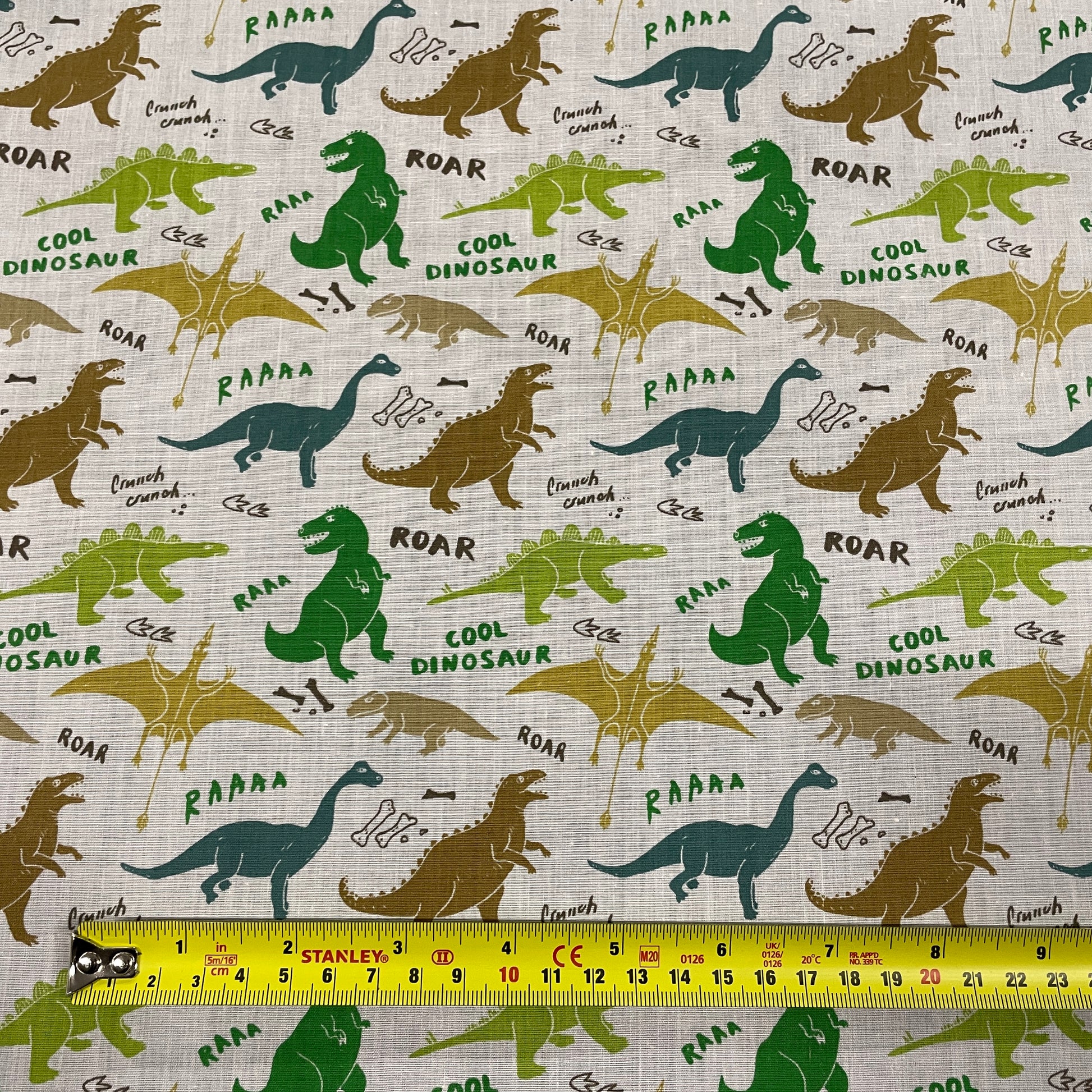 FS857 Cool Dinosaur | Fabric | Animal, Children, Colourful, Cool, Dinosaur, drape, Fabric, fashion fabric, Hearts, Kid, Kids, making, Poly, Poly Cotton, Rose, sewing, Skirt, White | Fabric Styles