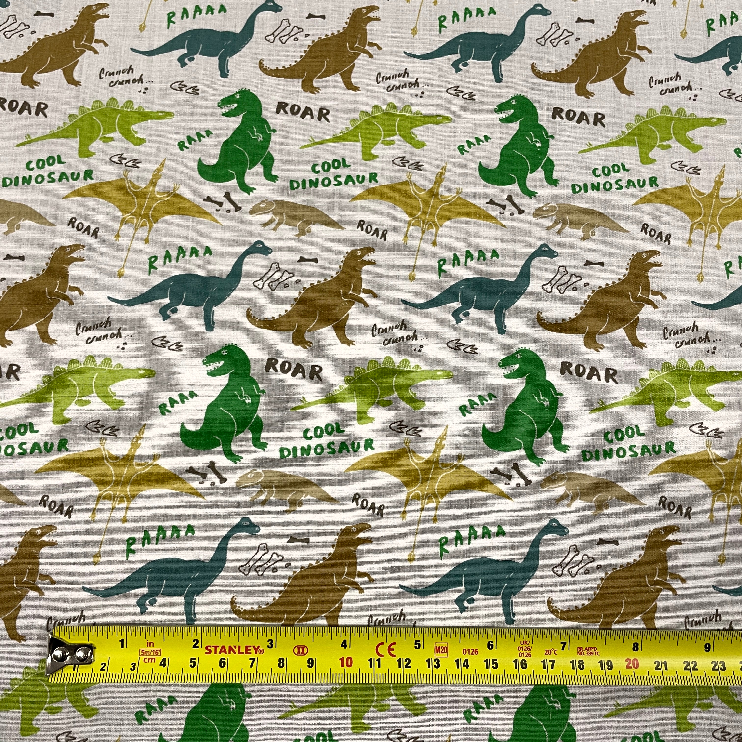 FS857 Cool Dinosaur | Fabric | Animal, Children, Colourful, Cool, Dinosaur, drape, Fabric, fashion fabric, Hearts, Kid, Kids, making, Poly, Poly Cotton, Rose, sewing, Skirt, White | Fabric Styles