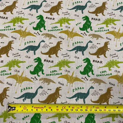 FS857 Cool Dinosaur | Fabric | Animal, Children, Colourful, Cool, Dinosaur, drape, Fabric, fashion fabric, Hearts, Kid, Kids, making, Poly, Poly Cotton, Rose, sewing, Skirt, White | Fabric Styles