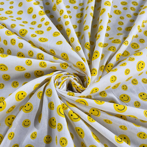 FS856_2 Smiley Emoji | Fabric | Children, Colourful, drape, Emoji, Emotion, Fabric, fashion fabric, Hearts, Kid, Kids, making, Poly, Poly Cotton, Rose, sale, sewing, Skirt, Smiley, White | Fabric Styles