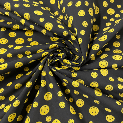 FS856_1 Smiley Emoji | Fabric | Children, Colourful, drape, Emoji, Emotion, Fabric, fashion fabric, Hearts, Kid, Kids, making, Navy, Poly, Poly Cotton, sale, sewing, Skirt, Smiley, White | Fabric Styles