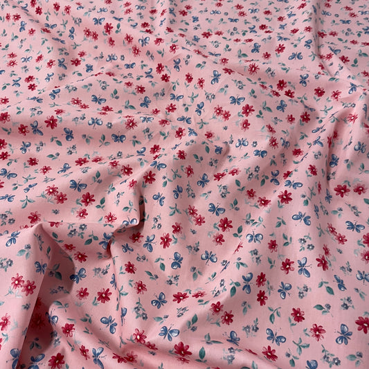 FS854_3 Pink Small Floral Cotton Poplin | Fabric | Button, Buttons, Cotton, Cotton Poplin, drape, Fabric, fashion fabric, Floral, Flower, Kids, making, Rose, Roses, sale, sewing, Skirt, Woven | Fabric Styles