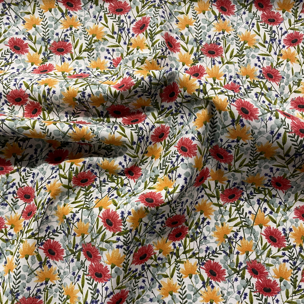 FS864 Beehive Multi Floral Cotton Fabric White | Fabric | Cotton, drape, Fabric, fashion fabric, Floral, Flower, making, Rose, Roses, Sale, sewing, Skirt, Woven | Fabric Styles