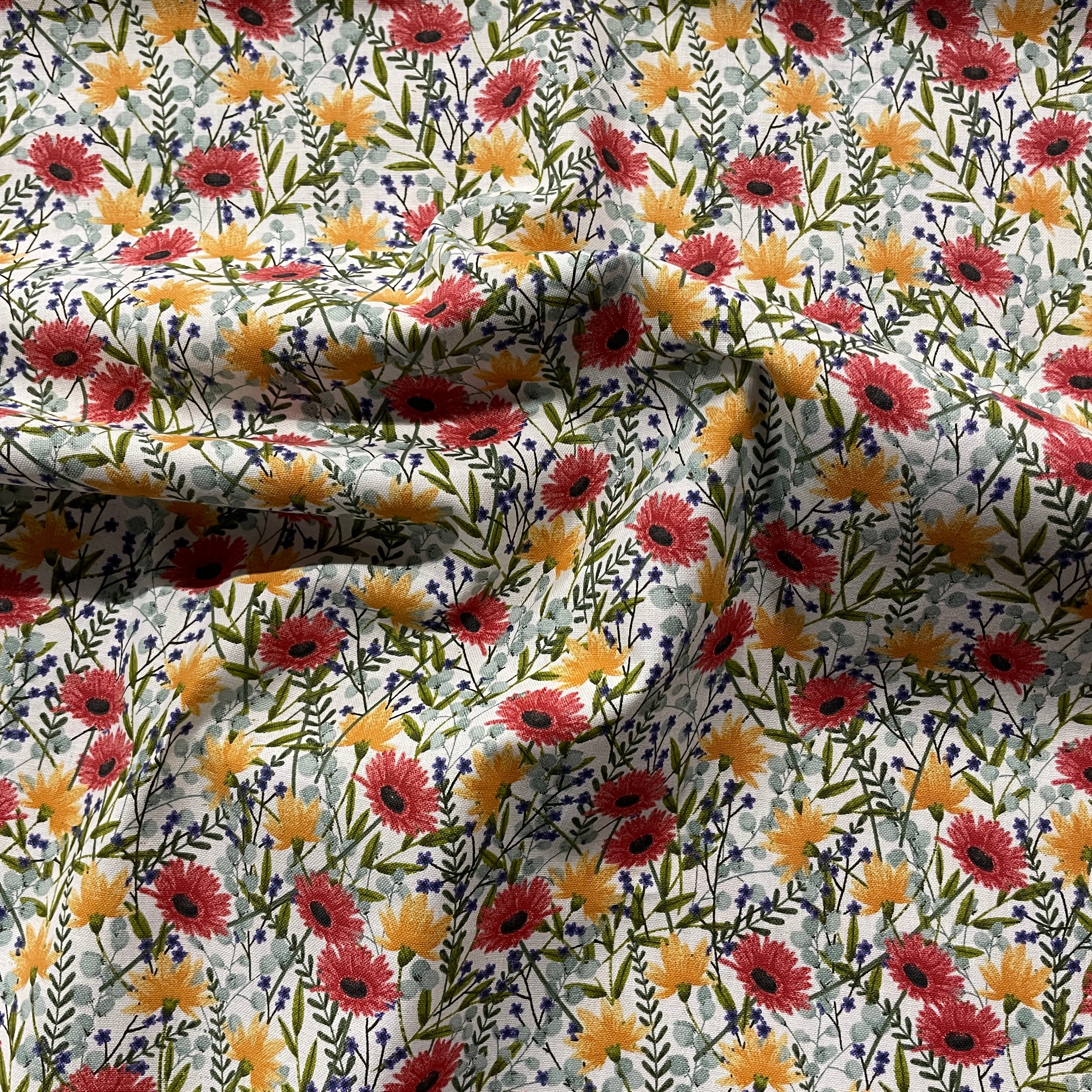 FS864 Beehive Multi Floral Cotton Fabric White | Fabric | Cotton, drape, Fabric, fashion fabric, Floral, Flower, making, Rose, Roses, Sale, sewing, Skirt, Woven | Fabric Styles