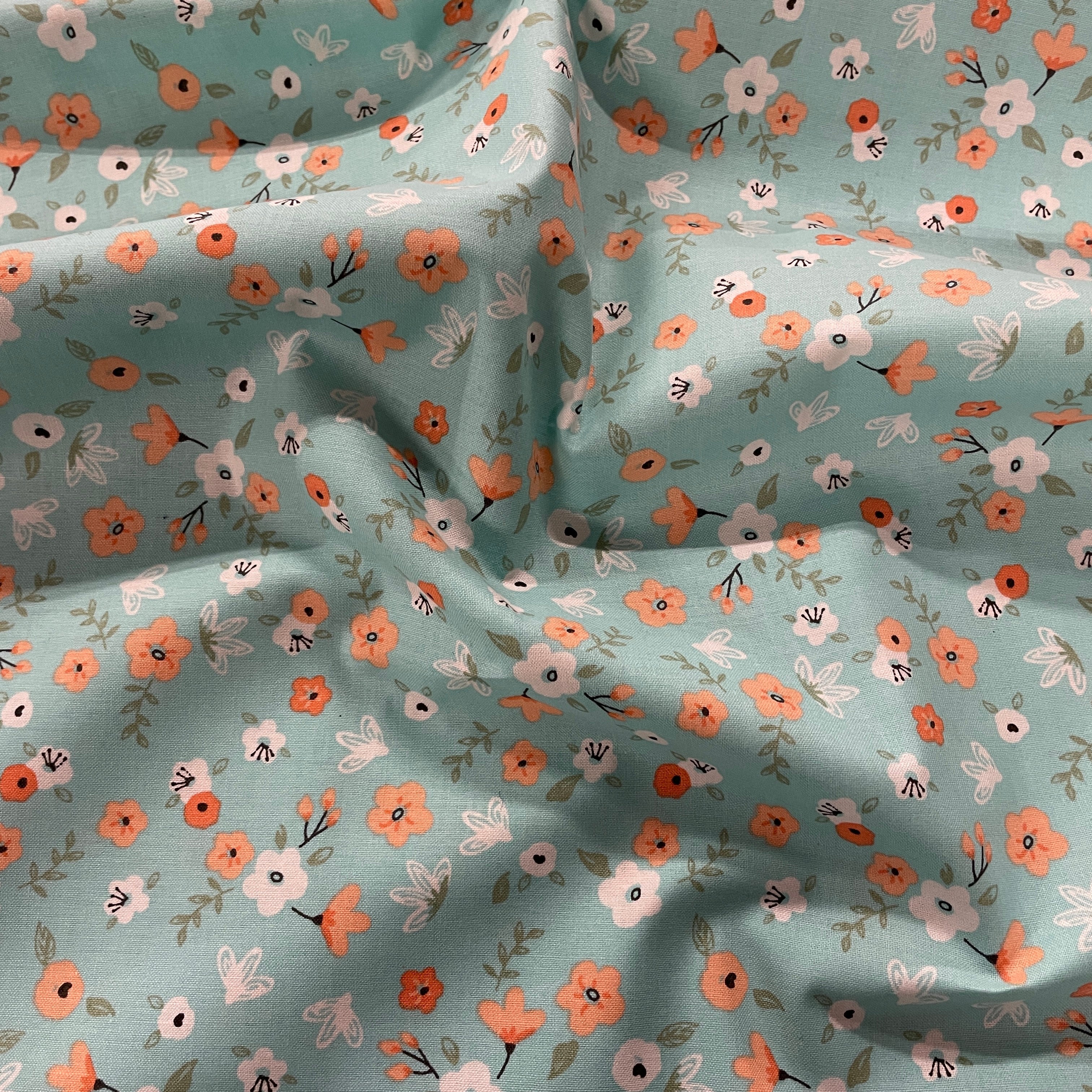 FS869 Aiyanna Daisy Blue Cotton Fabric